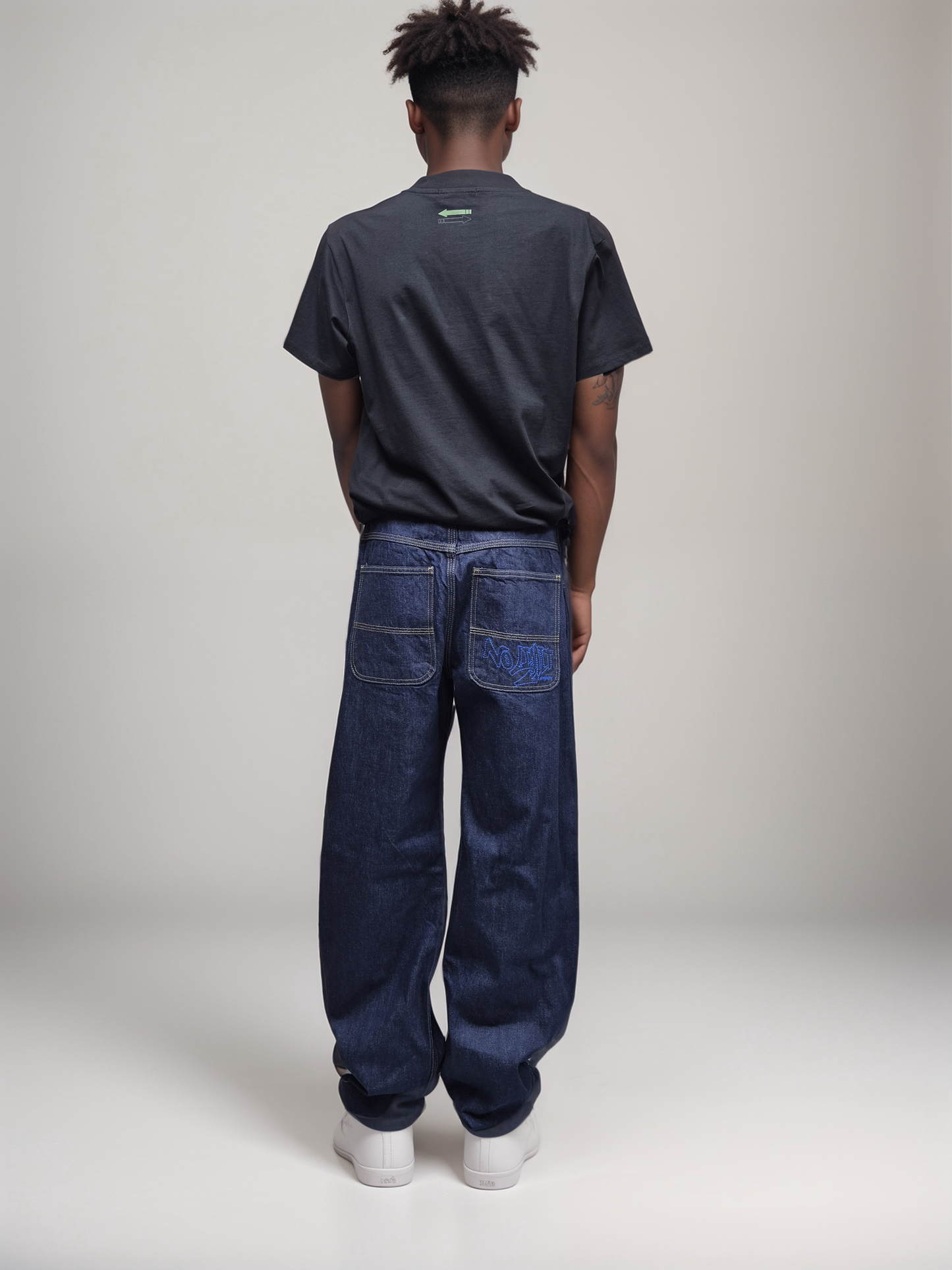Mens Blue Baggy 24" Wide Leg Denim Blue No Limit Graffiti Logo Jeans - 128 No Limit London