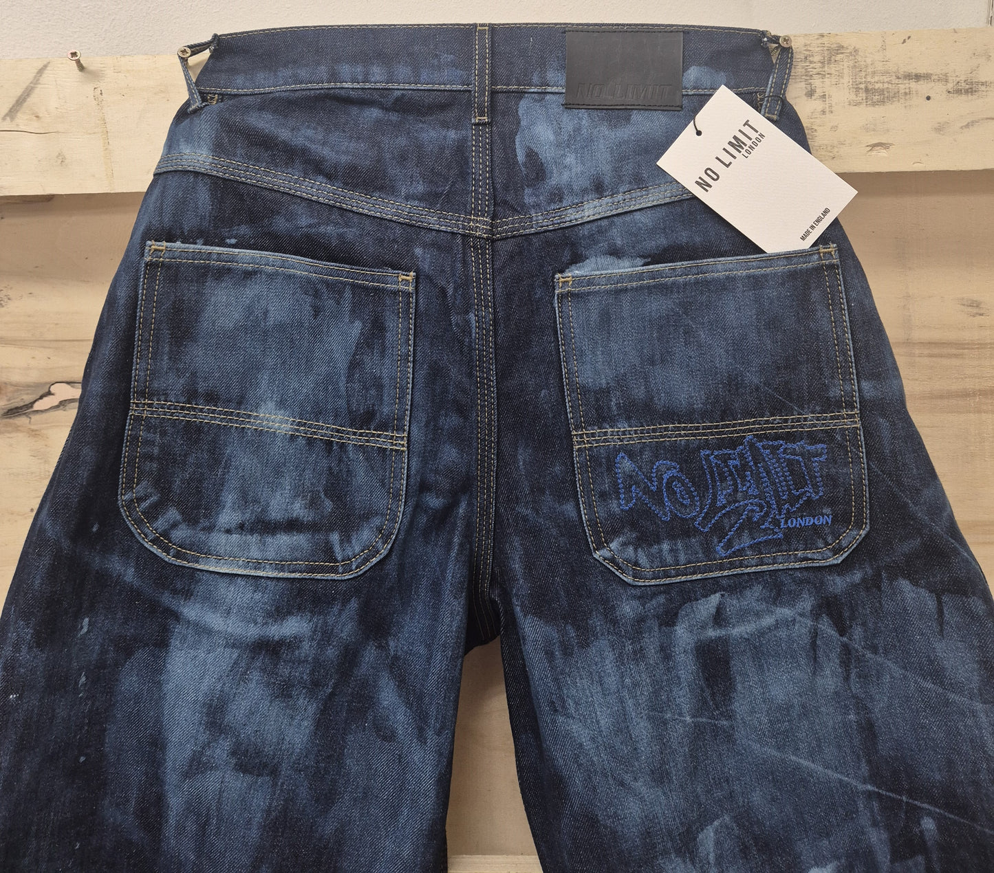 Men's Denim Shorts Bleached 3 Quarter Length No Limit London Logo  - 128 S