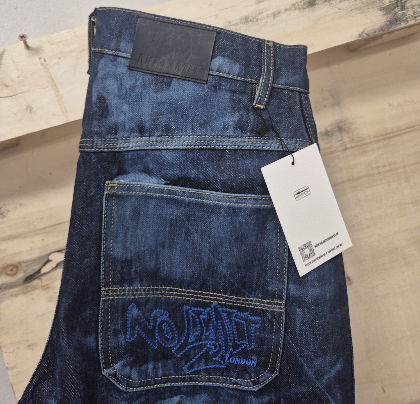 Men's Denim Shorts Bleached 3 Quarter Length No Limit London Logo  - 128 S