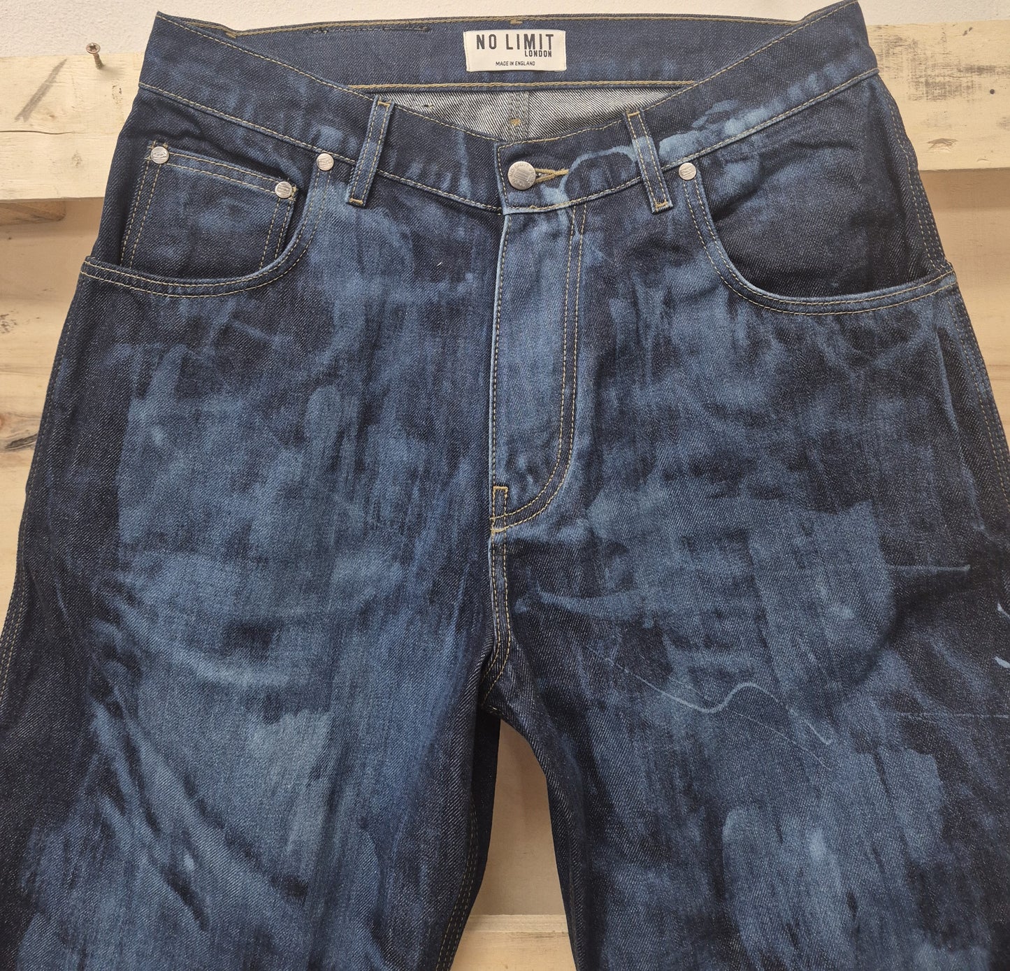 Men's Denim Shorts Bleached 3 Quarter Length No Limit London Logo  - 128 S