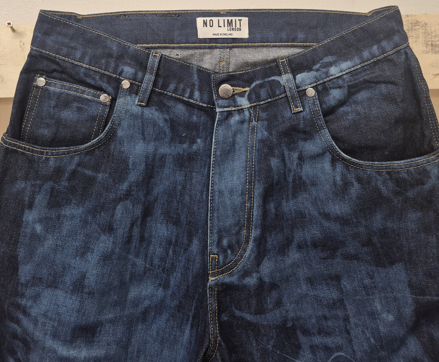Men's Denim Shorts Bleached 3 Quarter Length No Limit London Logo  - 128 S