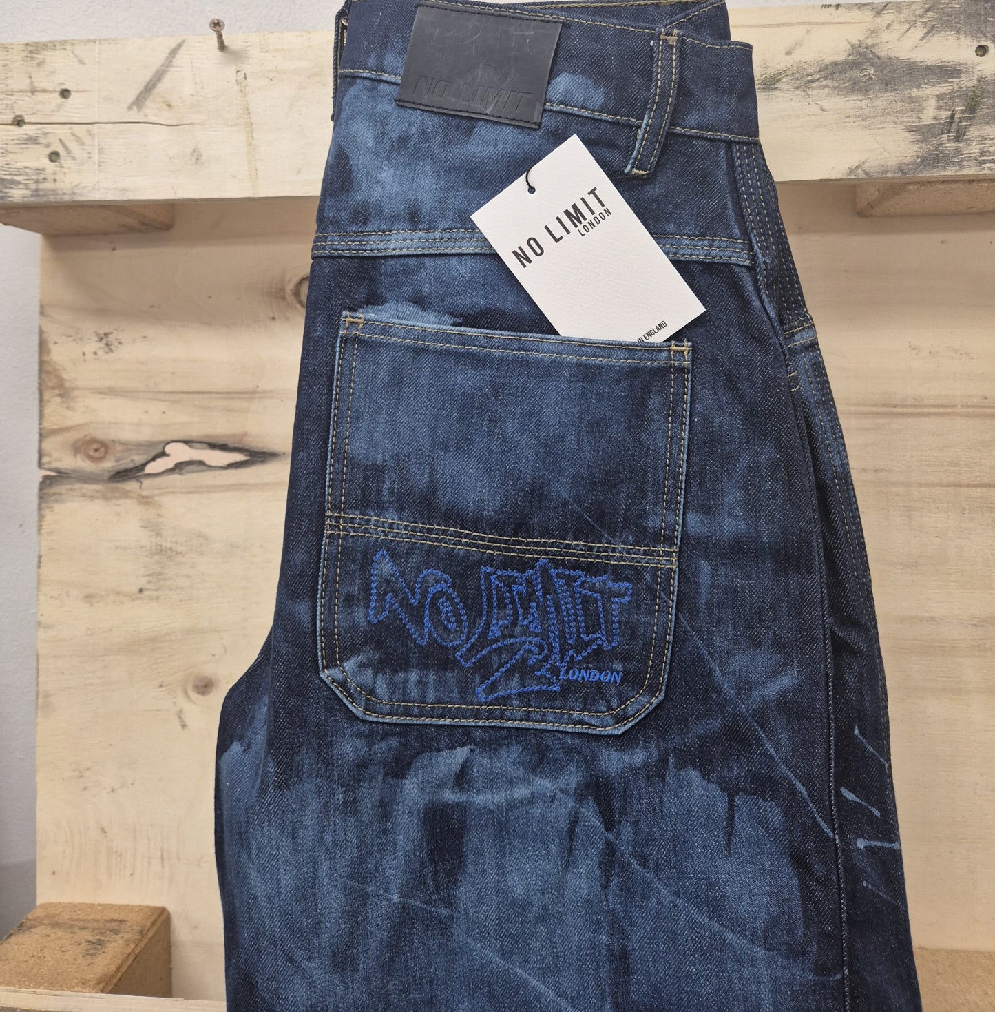 Men's Denim Shorts Bleached 3 Quarter Length No Limit London Logo  - 128 S