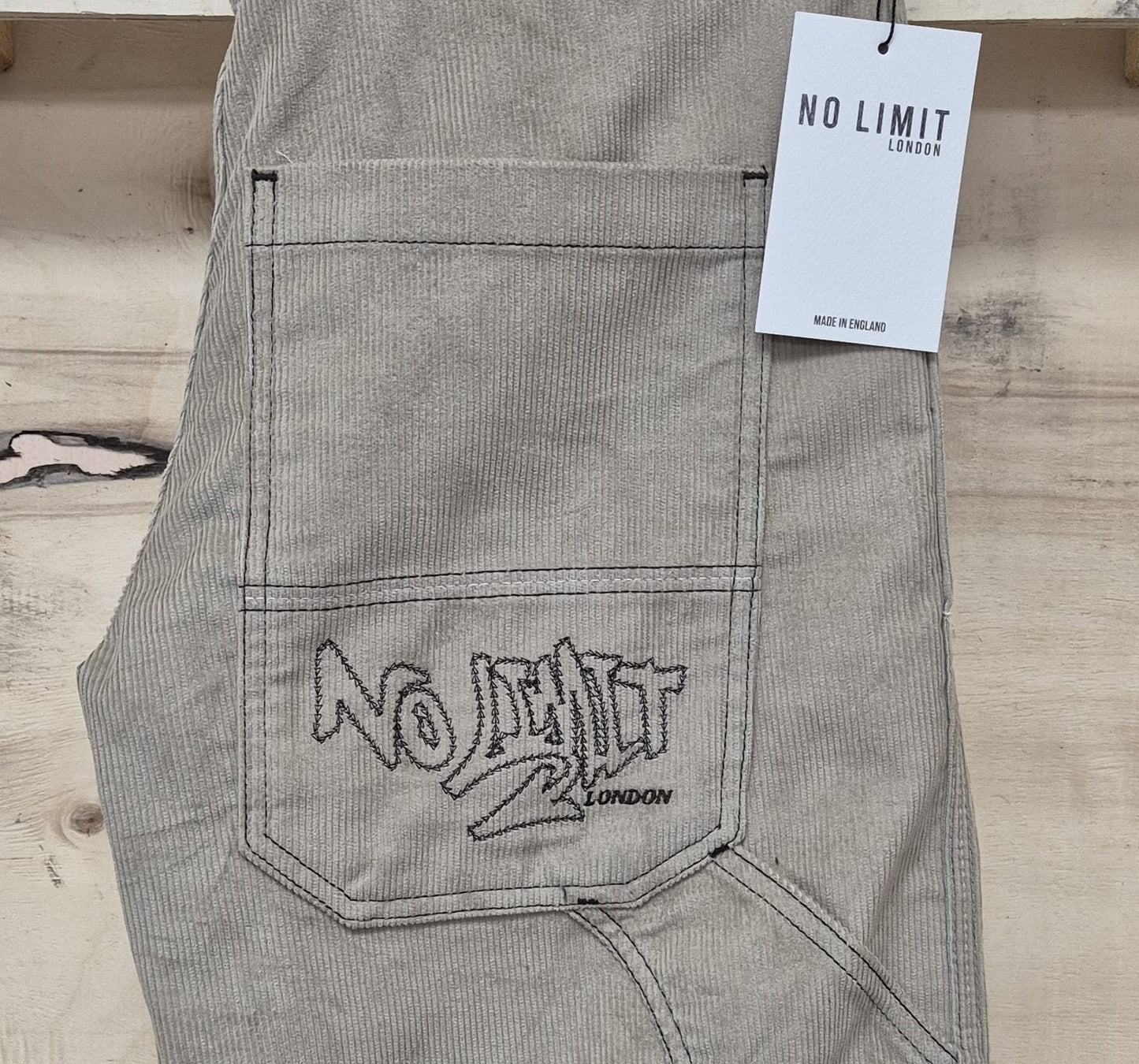 Men's Beige Baggy 24" Wide Leg Baggy Carpenter Cords Jeans No Limit London Embroidered logo - N128