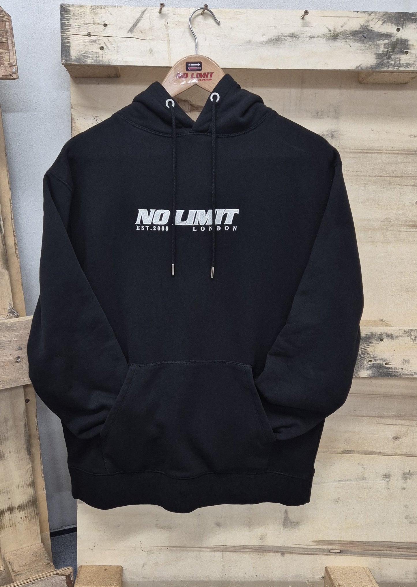 Men's Black hoodie Essential No Limit Logo Chest Embroidery