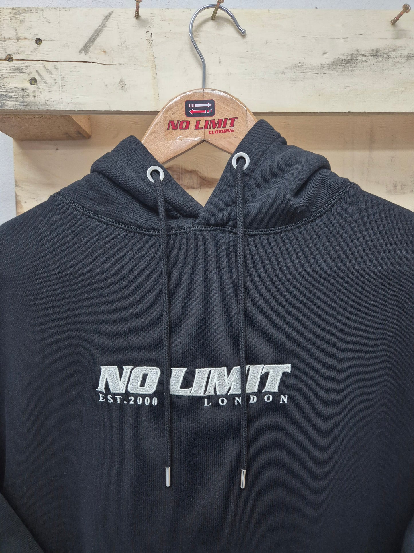 Men's Black hoodie Essential No Limit Logo Chest Embroidery