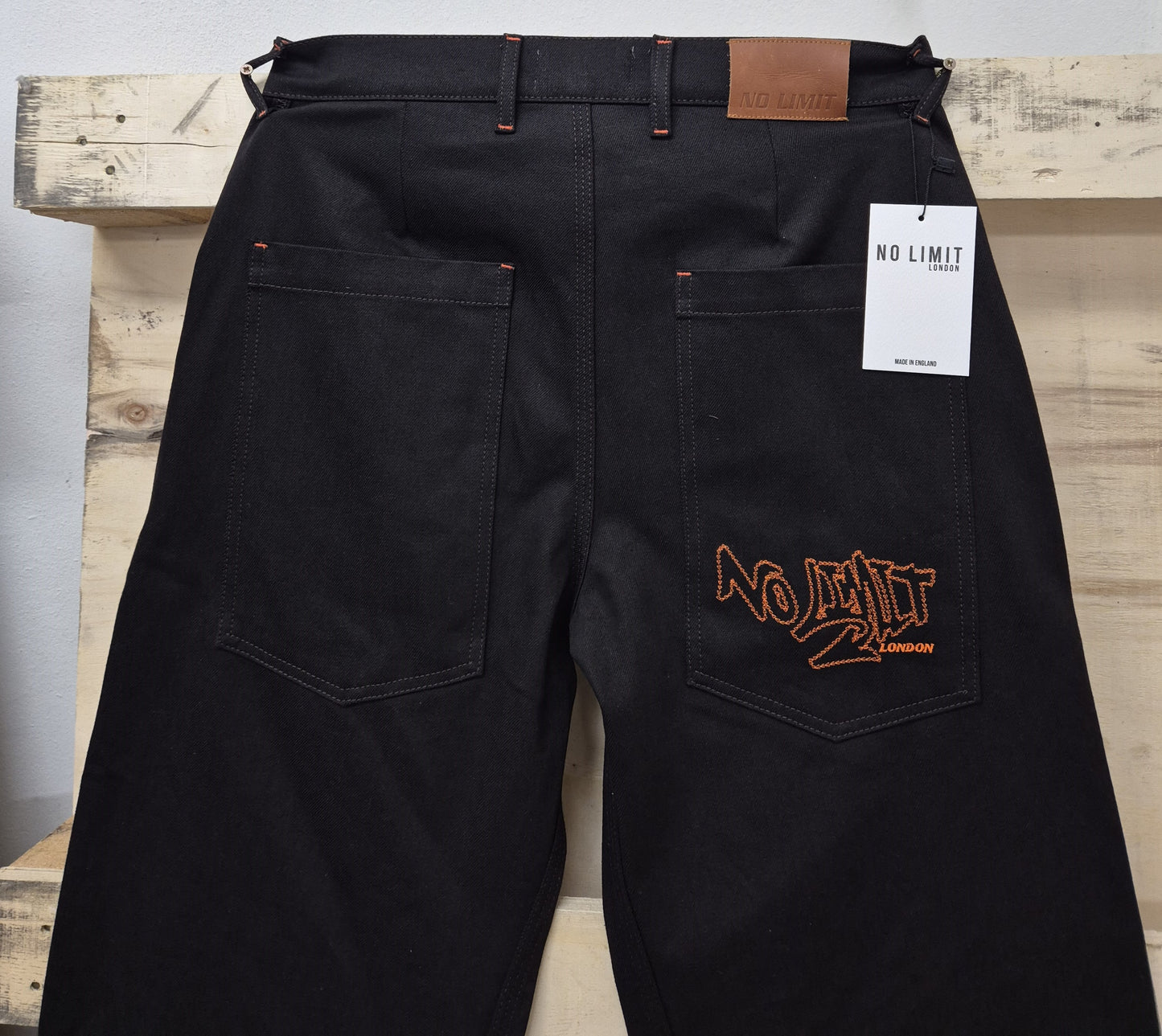 men's Dark Brown No Limit London Leg Embroidery Wide Leg Baggy Jeans 104