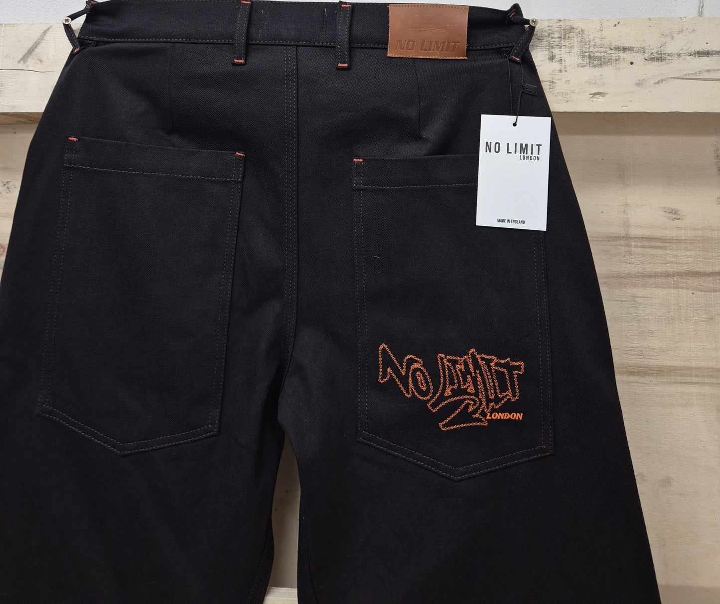 men's Dark Brown No Limit London Leg Embroidery Wide Leg Baggy Jeans 104