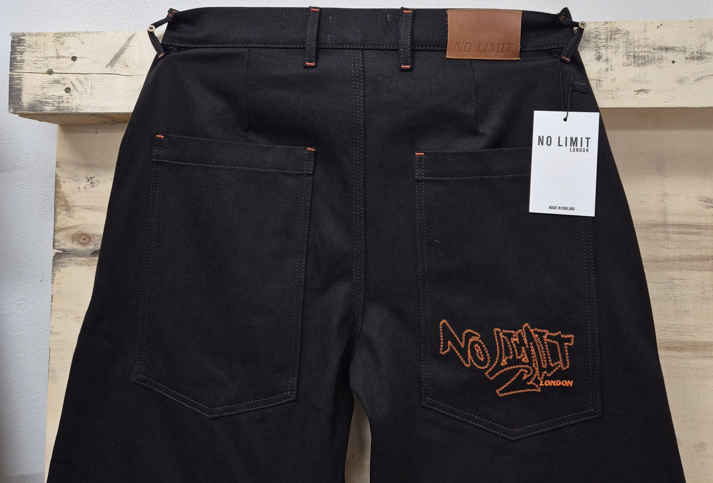 men's Dark Brown No Limit London Leg Embroidery Wide Leg Baggy Jeans 104