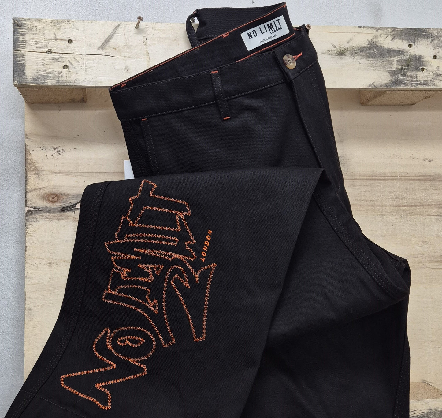 men's Dark Brown No Limit London Leg Embroidery Wide Leg Baggy Jeans 104