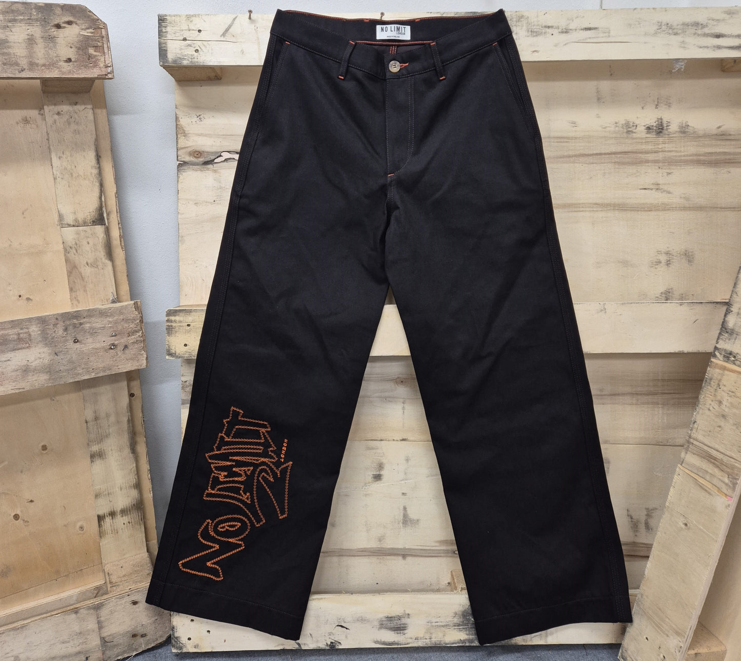 men's Dark Brown No Limit London Leg Embroidery Wide Leg Baggy Jeans 104