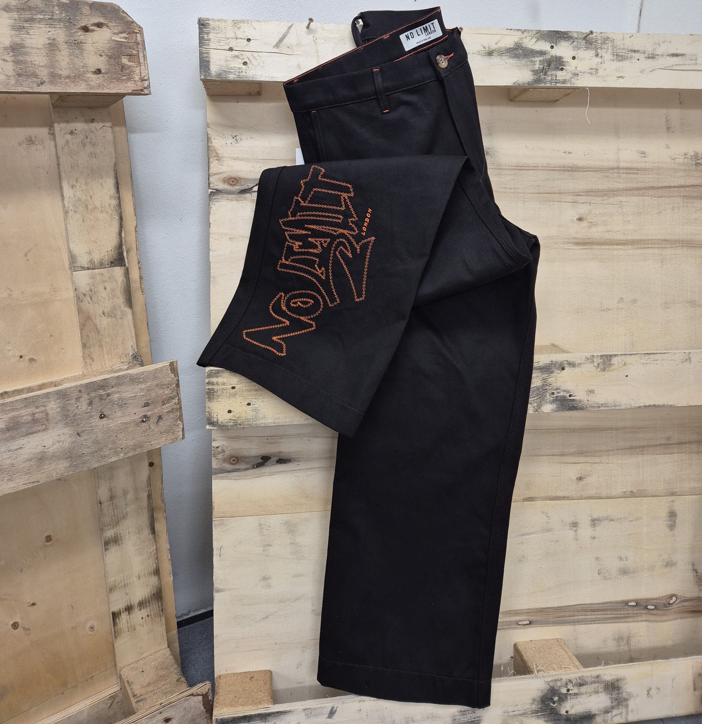 men's Dark Brown No Limit London Leg Embroidery Wide Leg Baggy Jeans 104