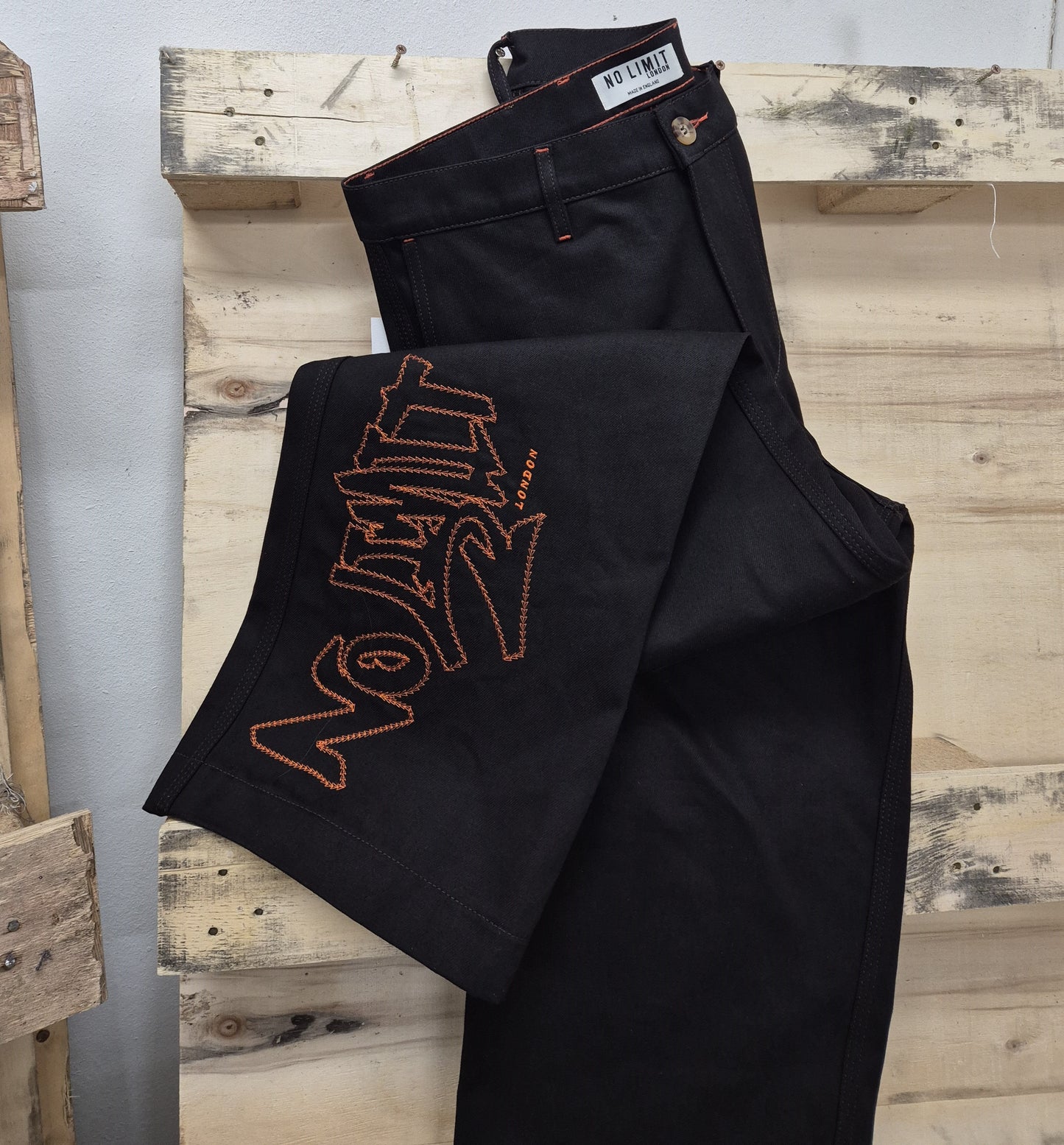 men's Dark Brown No Limit London Leg Embroidery Wide Leg Baggy Jeans 104