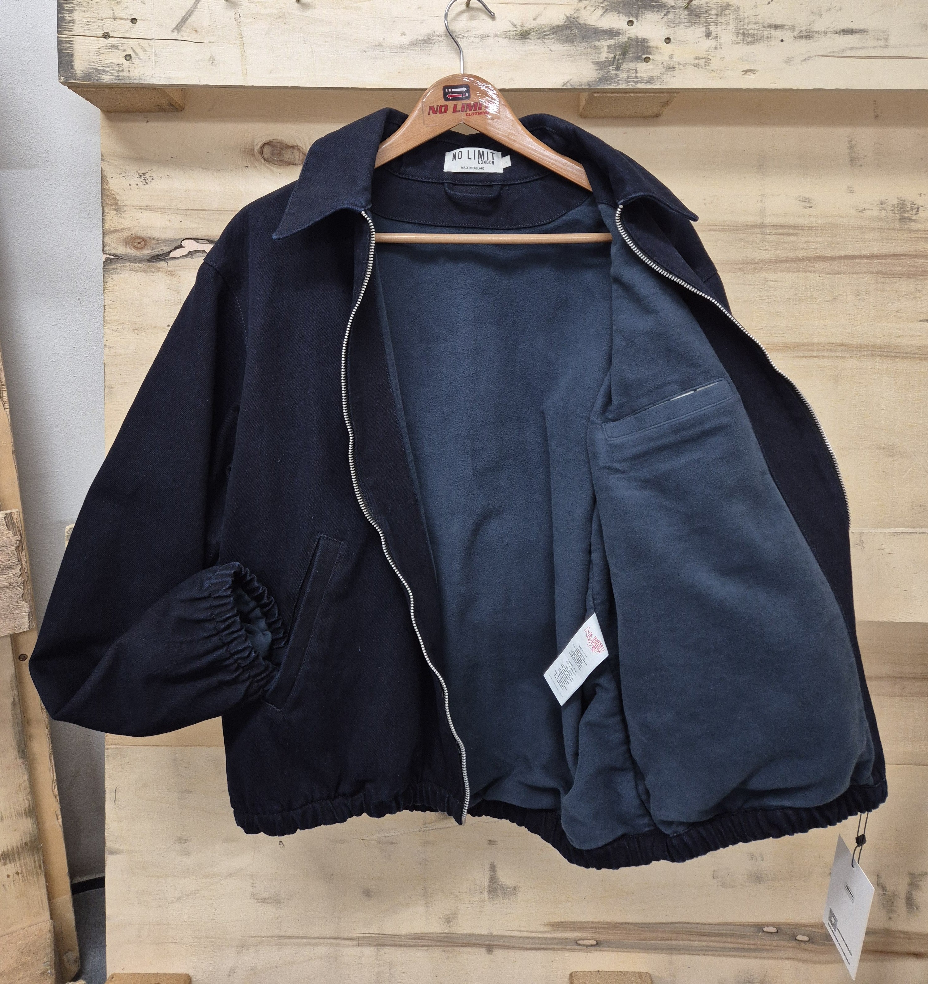 Men's Navy Blue Recycled Heavy Denim Blouson Bomber Fully Moleskin