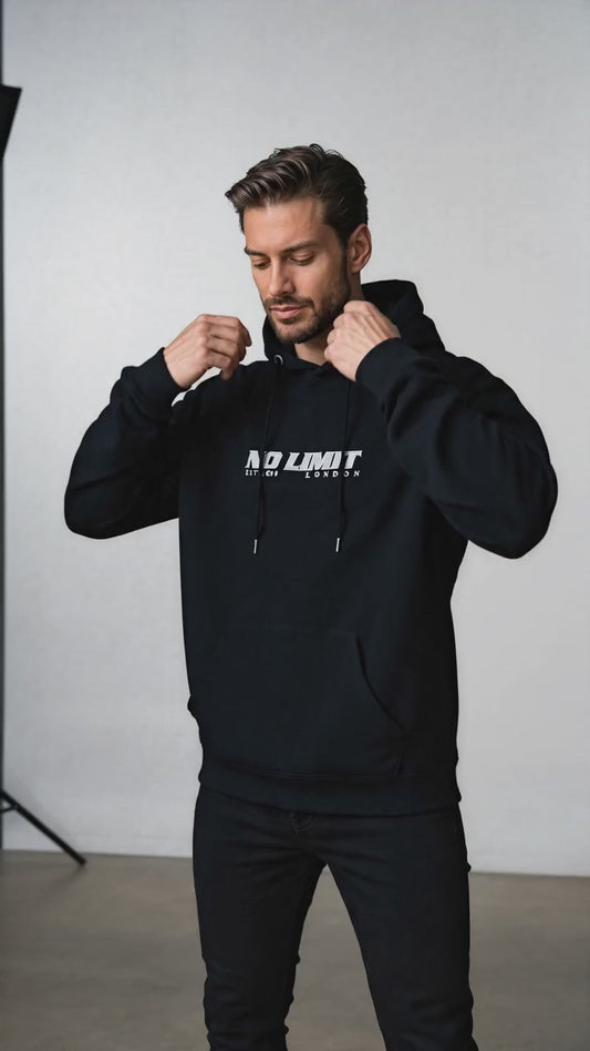 Men's Black hoodie Essential No Limit Logo Chest Embroidery